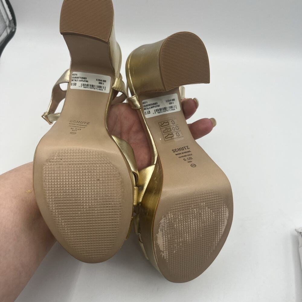 Schutz Women Platform Heel 6.5B Gold Leather Sole Ankle Strap Cocktail Shoes NIB - Picture 11 of 16
